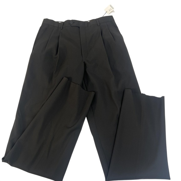 NWT Burberry London Wool Dress Pants Mens 34 Long Black Pleated Unhemmed USA